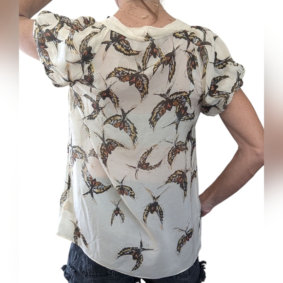 Anthropologie Moulinette Soeurs 100% SILK Beaded Sequin Bird Blouse Top Size 6 - Picture 2 of 9